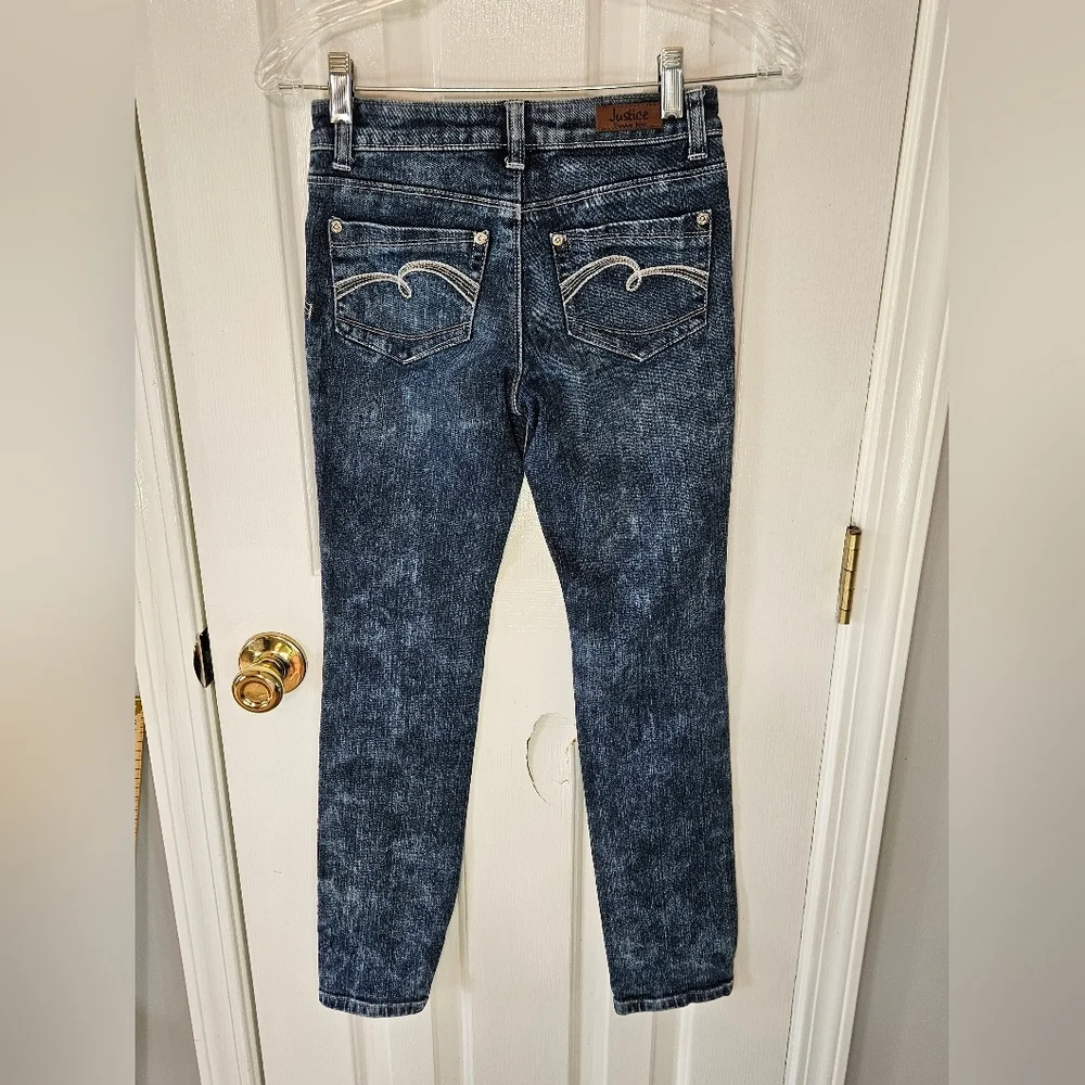Justice Girls Blue Straight-Leg Jeans with Acid Wash 12S